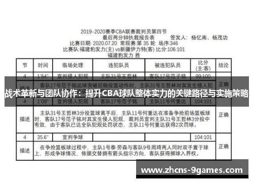 战术革新与团队协作：提升CBA球队整体实力的关键路径与实施策略