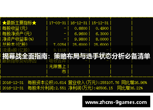 揭幕战全面指南：策略布局与选手状态分析必备清单
